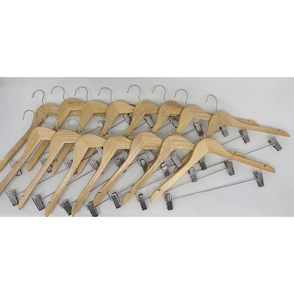 Adjustable Wooden Suit Hangers with Clips Lot of 15 for Pants and Skirts